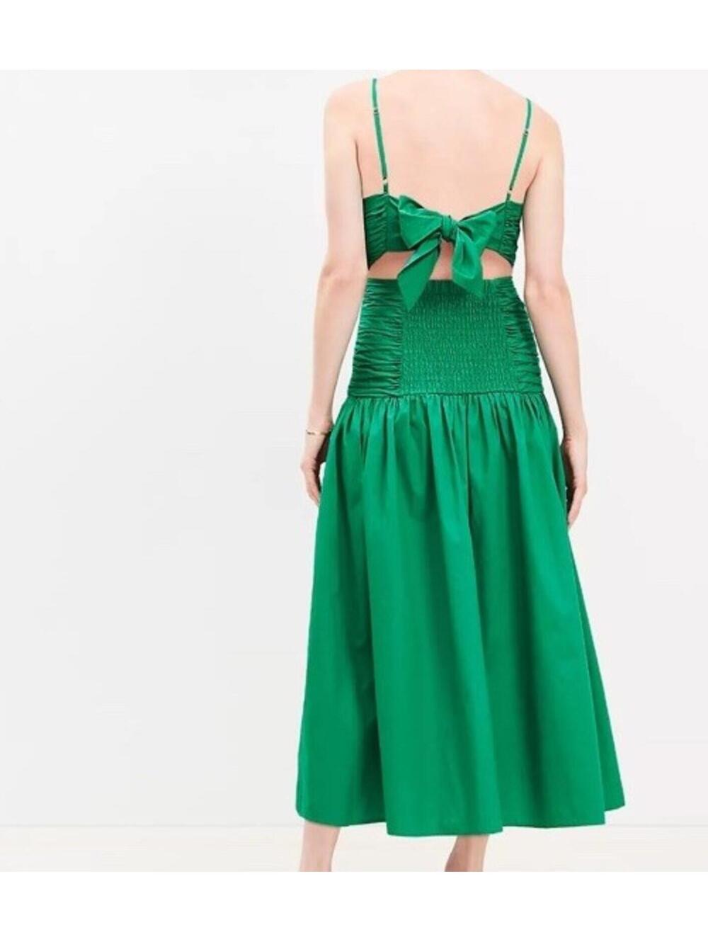 Loft Poplin Cutout Tie Back Ruched Midi Dress Size 14 New - Picture 3 of 9
